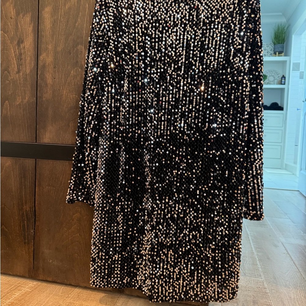 Elegant Black Sequin Midi Dress